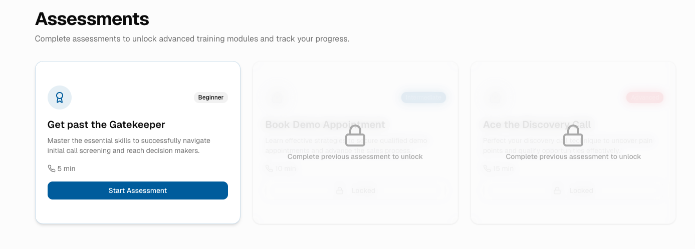 Simmie Assessment Platform Interface showing progressive unlocking